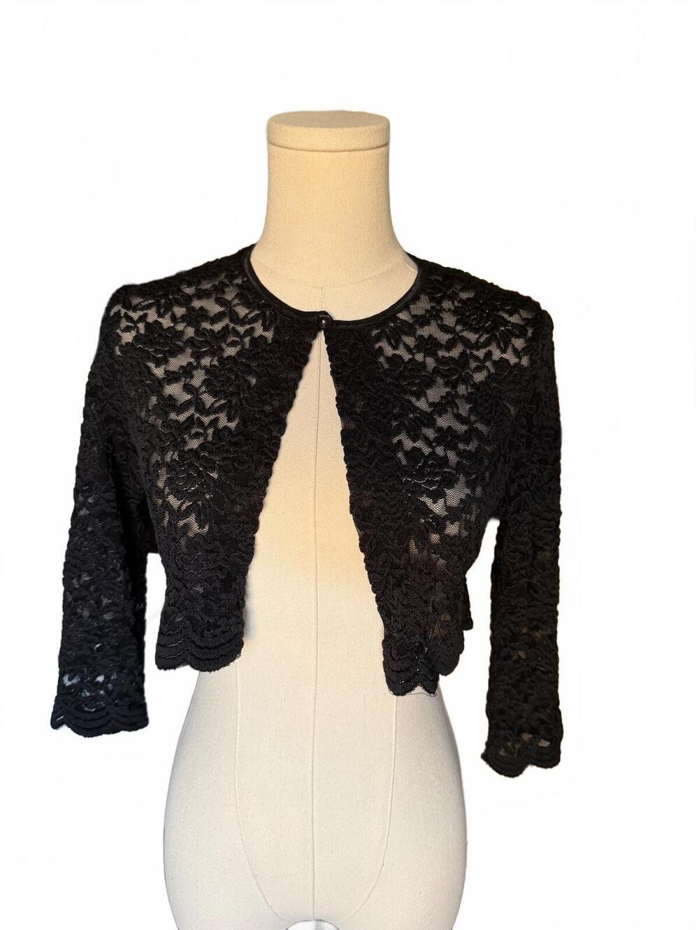 Connected Apparel Black Floral Lace Cropped Bolero Jacket